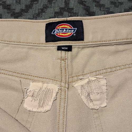 Dickies Carpenter pants used, beige W34, vintage patched workwear