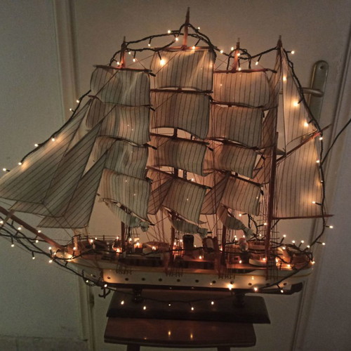 Wooden decorative sailboat used with lights 84x70x11cm