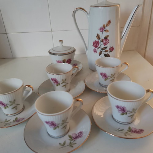 Vintage Bohemia porcelain coffee set with sugar bowl and coffee pot