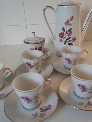 Vintage Bohemia porcelain coffee set with sugar bowl and coffee pot