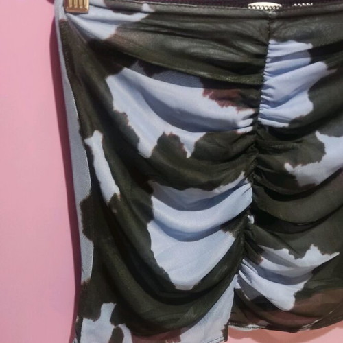 Collusion micro skirt with cow print and ruched design, new