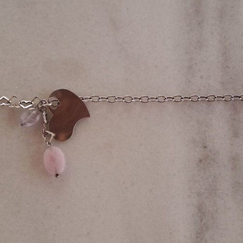 Silver bracelet 925 with amethyst and rose quartz stones, like new