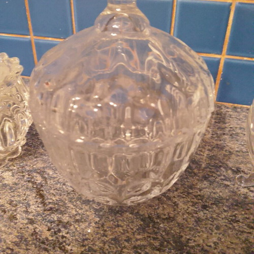 Glass fondantieres set of 3 used, with lids, Mary Rose