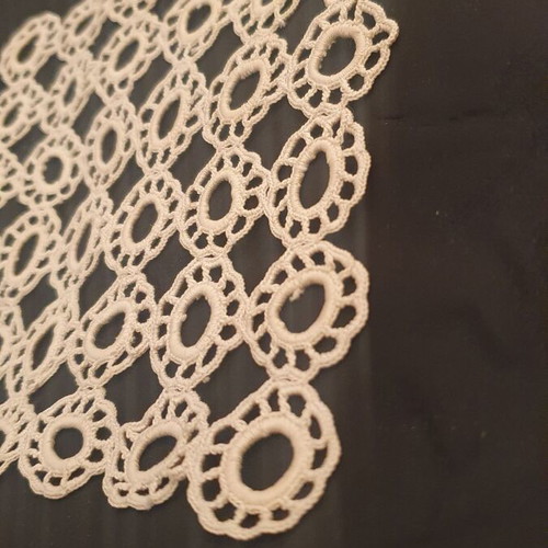Handmade crocheted doilies used, 2 pieces, beige 18x18 cm
