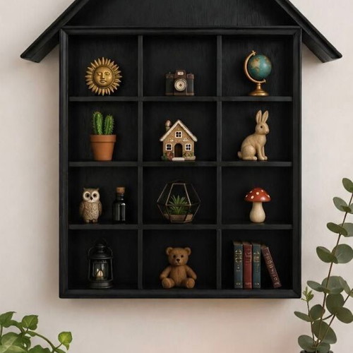 Wooden House Shelf New, Wall Decor for Miniatures and Collections
