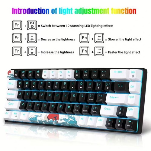 Mechanical Gaming Keyboard 68 Keys with Backlight and Detachable Type-C Cable new