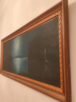 Платно картина като нова с морски пейзаж и дървена рамка