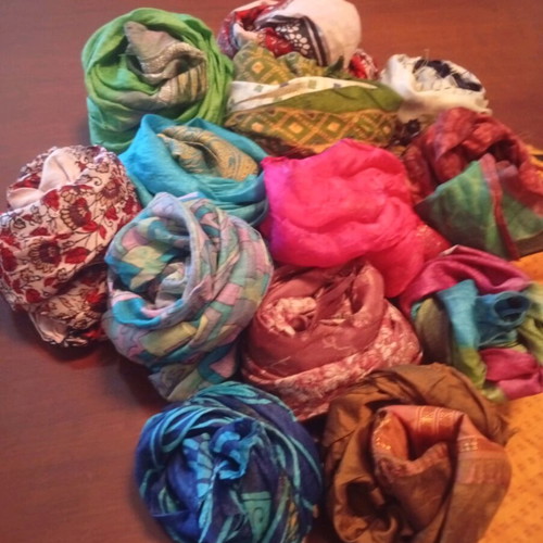 Silk Indian sari pieces used, pack of 14, vintage