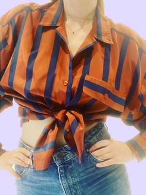 Vintage striped shirt used, brick red-dark blue, size L