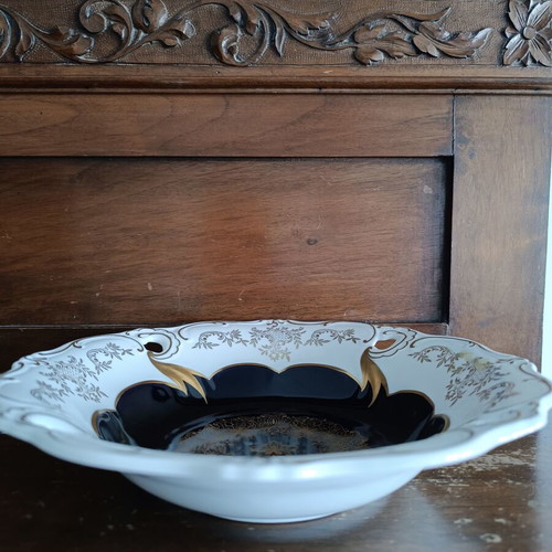 Weimar deep plate from German porcelain with blue cobalt and gold decoration like new