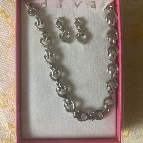 Necklace and earrings set, silver color