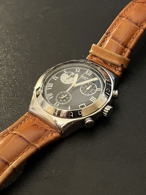 Swatch Irony Vintage ρολόι μεταχειρισμένο με γνήσιο δερμάτινο λουρί