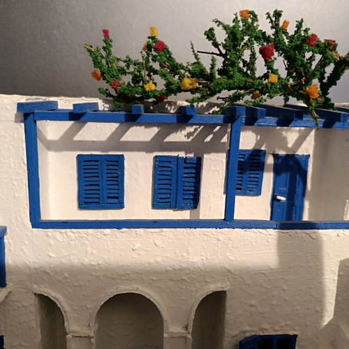 Handmade Cycladic House Diorama with LED Lighting like new