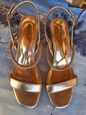 Migato women's shoes used, gold sandals size 38