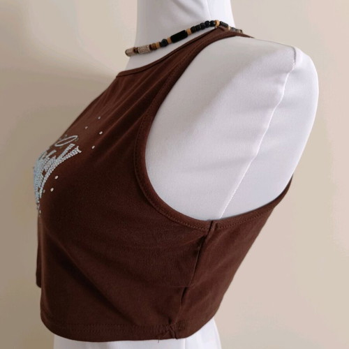 Shein Honey brown crop top like new, silver rhinestones, size M