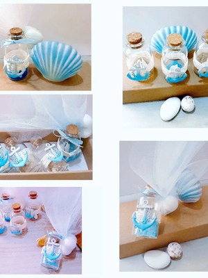 Glass Bottle Wedding Favor with Decorative Sand and Anchor, made to order
