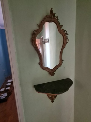Vintage mirror and shelf set with green marble top, like new