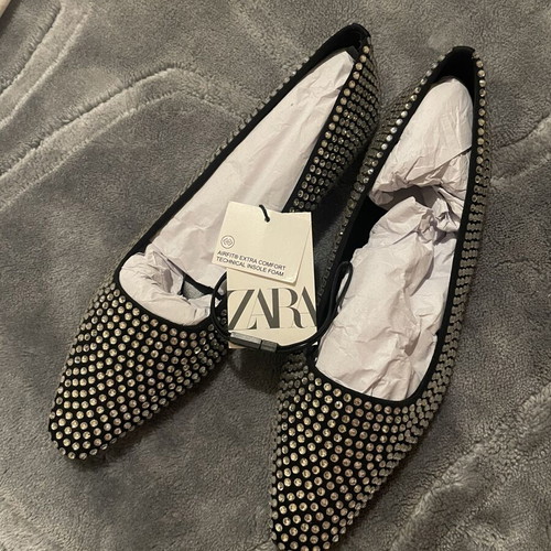 Zara rhinestone black and silver ballet flats, size 37