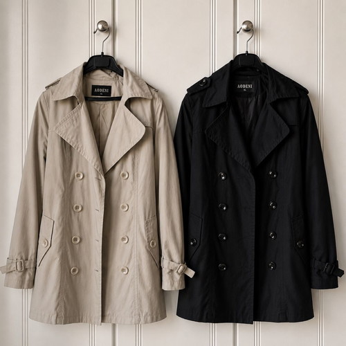 Aodeni trench coat set XL beige and black like new, lightweight cotton