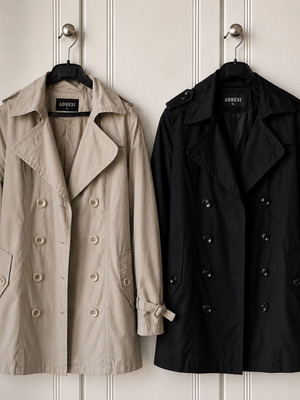 Aodeni trench coat set XL beige and black like new, lightweight cotton
