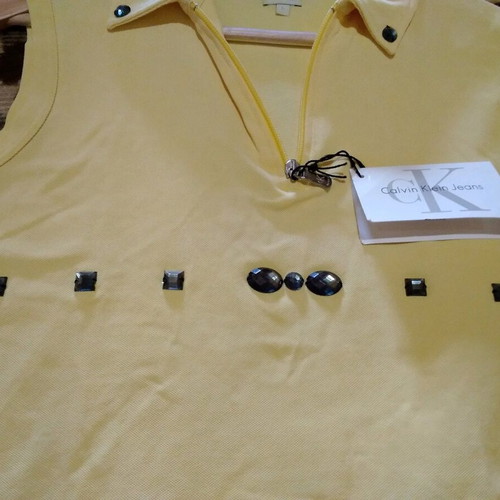 Calvin Klein women's new yellow top with rhinestones and zipper