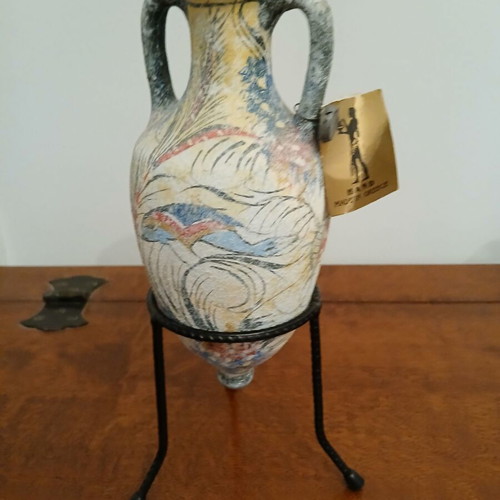 Handmade Minoan amphora replica like new with display stand