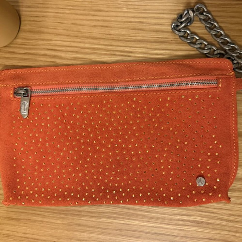 Manila Grace suede leather clutch wristlet like new, orange