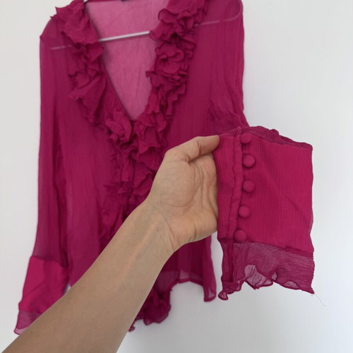 Raxevsky fuchsia see-through blouse with satin camisole like new