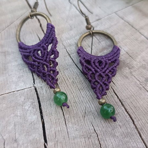 Macrame earrings with genuine green aventurine semi-precious stone new