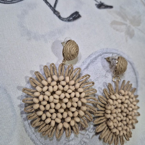 Sunflower Boho Earrings new, beige and brown