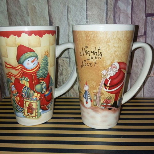 Christmas tall mugs new, set of 2 pieces