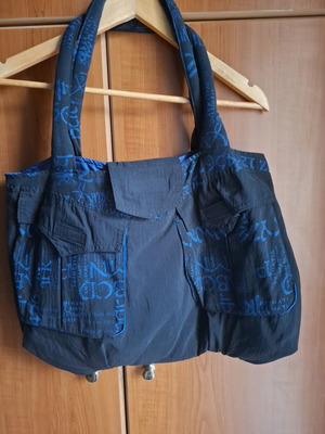 Tote bag shoulder like new, black and blue fabric