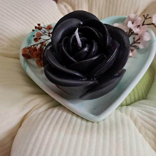 Rose candle new, large with gypsum ceramic base and unique scent