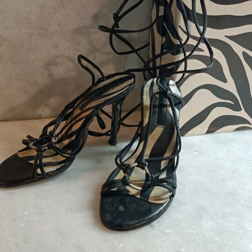 Donna di Gio black sandals used with laces, stiletto heel 10cm size 37-38