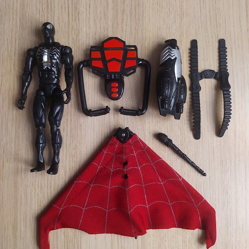 Black Spider-Man figure 15cm used with full equipment and launcher