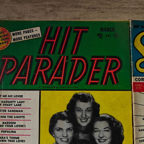 Hit Parader and Song Hits music magazines used vintage 1955, pack of 2