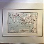  1885 λιθογραφία Χάρτης του ταξιδιού του Απόστολου Παύλου στην Ελλάδα και Μικρά Ασία διάσταση χάρτη 19x26cm σε πασπαρτού.  30x40 cm
