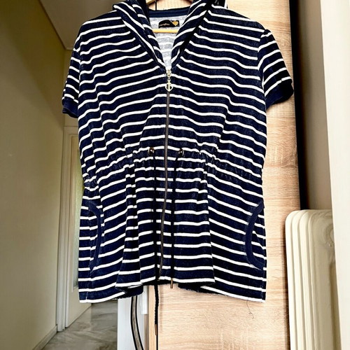Sugarfree striped short-sleeve jacket white and dark blue like new, size XL