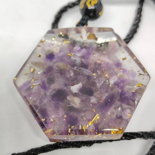 Handmade Orgonite Pendant with Amethyst and Gold Leaf like new