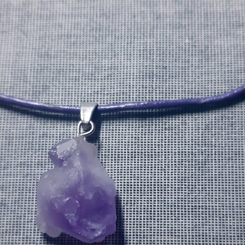 Monica necklace with natural amethyst and genuine leather strap, handmade, new