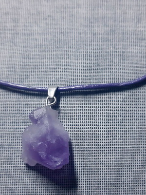 Monica necklace with natural amethyst and genuine leather strap, handmade, new