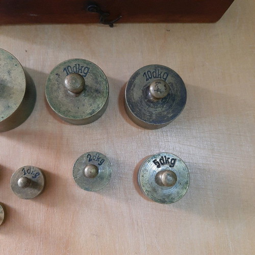 Wooden box with bronze weights used