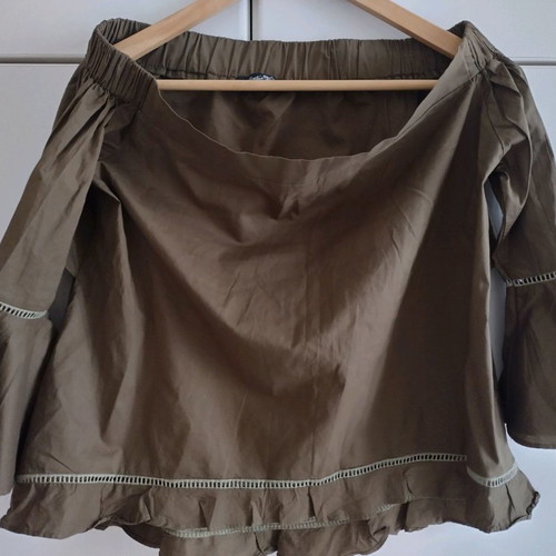 SheX khaki blouse with back opening size medium new