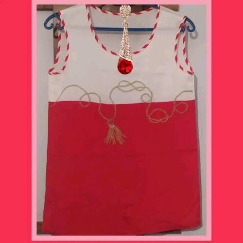 Blouse in white and red shades, like new, size L
