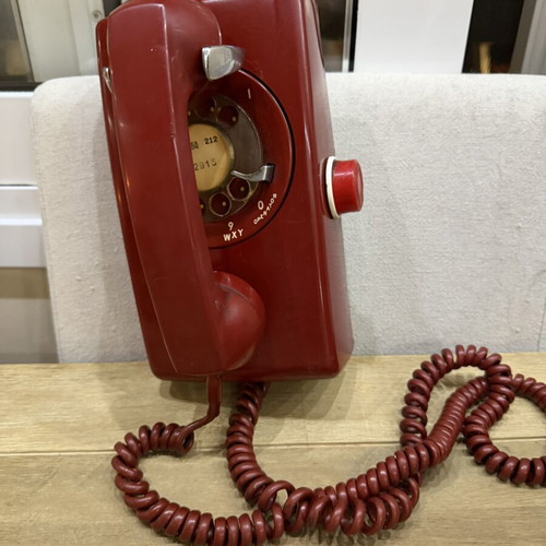 Western Electric Wall Phone Model 554 used, vintage cherry red rotary