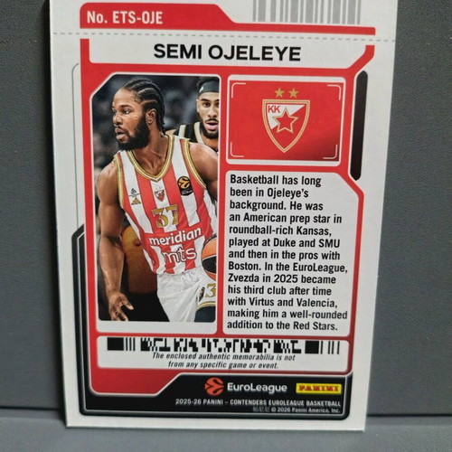 Panini Contenders EuroLeague 2025-26 Semi Ojeleye Patch like new