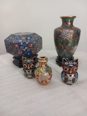 Cloisonne vases used, set of 5 pieces