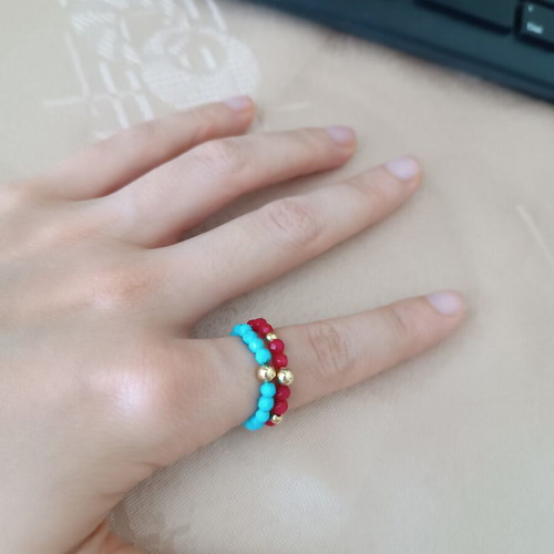 Pair of summer rings with red and turquoise stones like new