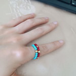 Pair of summer rings with red and turquoise stones like new
