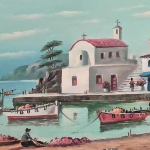 G. Depastas Church Painting on Canvas Like New with Frame